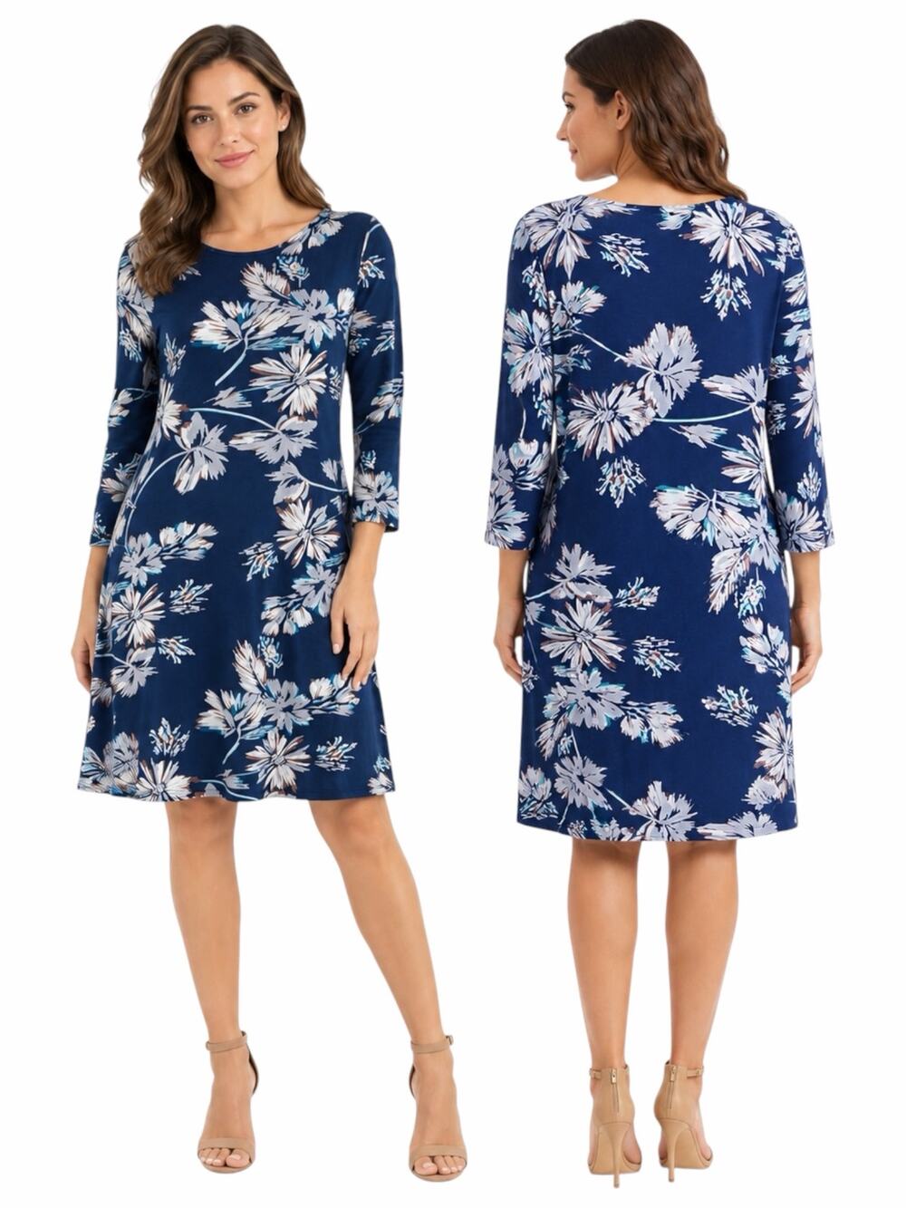 Yumi Kim Alice Floral Printed Soft Jersey Dress Navy Blue Size M